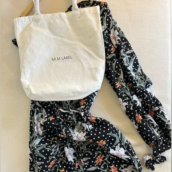 🌺 NWT MLM LABEL One Shoulder Dress Midi Sonata Black Floral Asteria Collection - Picture 6 of 9